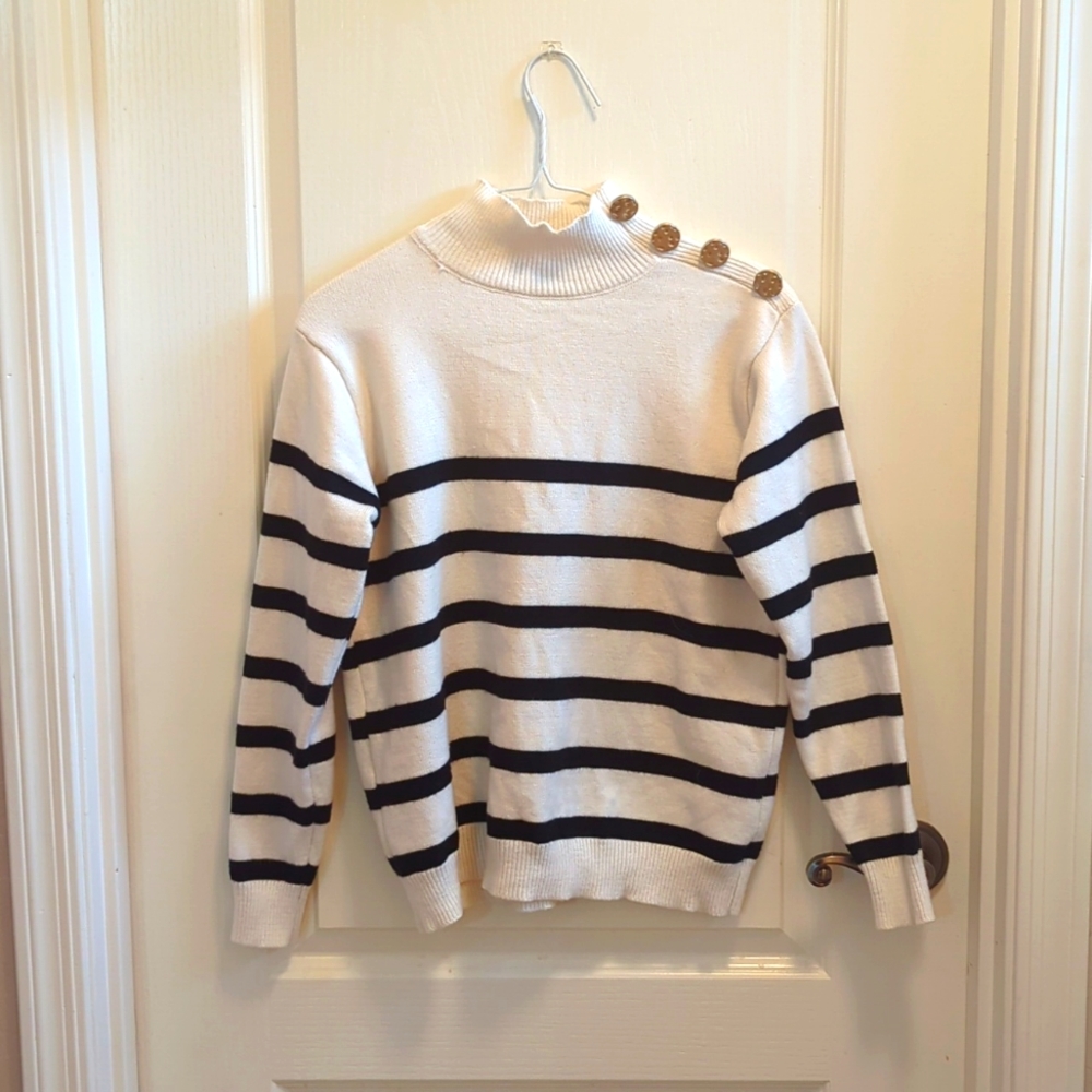 Black and White Button Turtle Neck